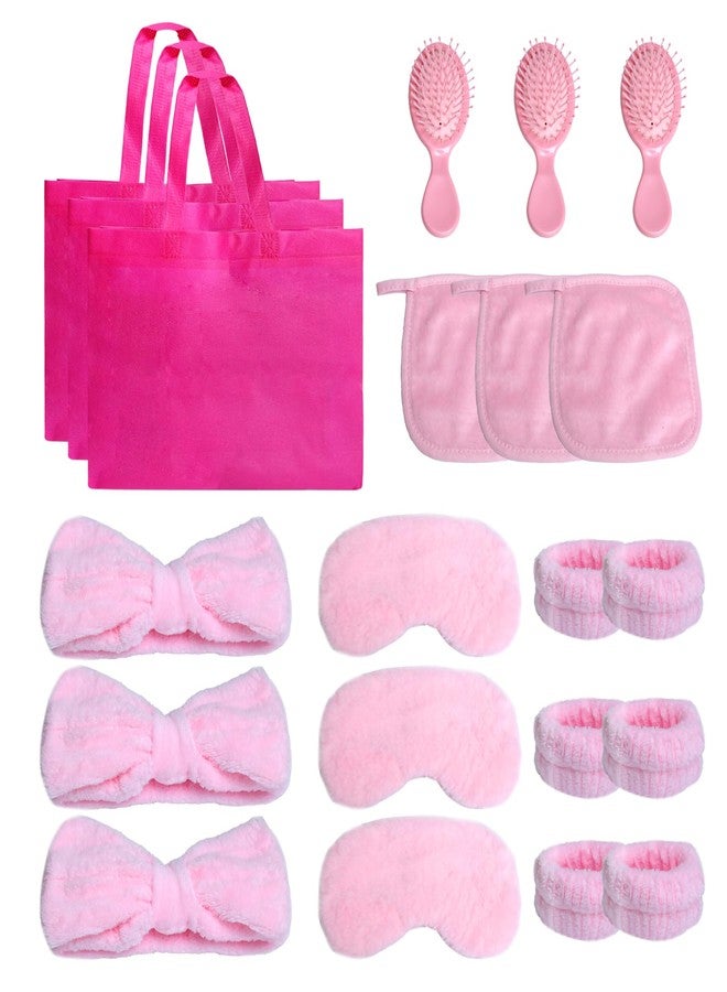 Gabrella 18 Pcs Sleepover Party Supplies for Girls, Sleepover Stuff Eye Mask Spa Headband Hair Scrunchie Tote Bag, Slumber Party Supplies for Women, Wash Cloths Hairbrush Sleeping Stuff Accessories (Pink) - Image 1